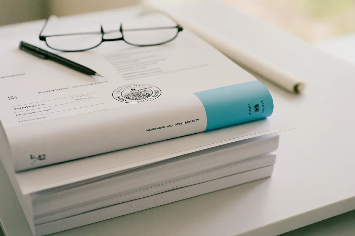 A stack of audit documents and a calibration certificate on a desk