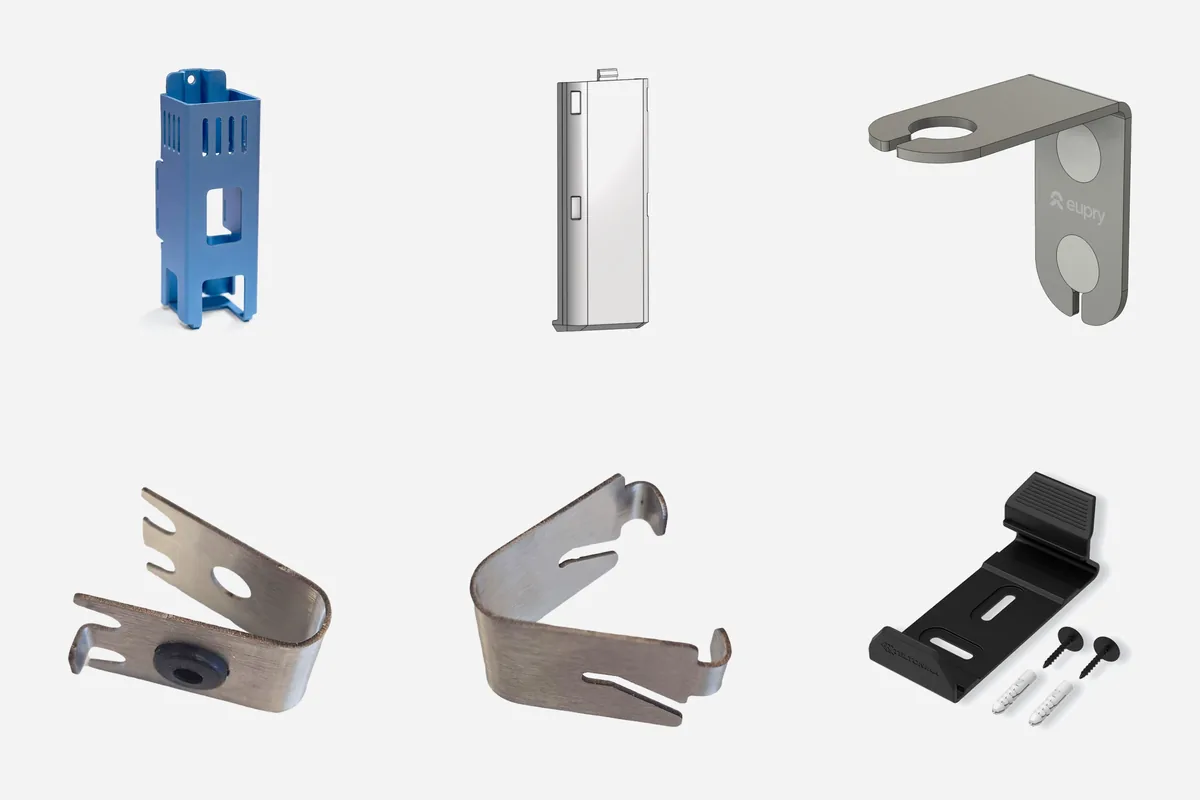 A neat flat-lay of Eupry mounting hardware and accessories – wall brackets, magnetic mounts, and clips