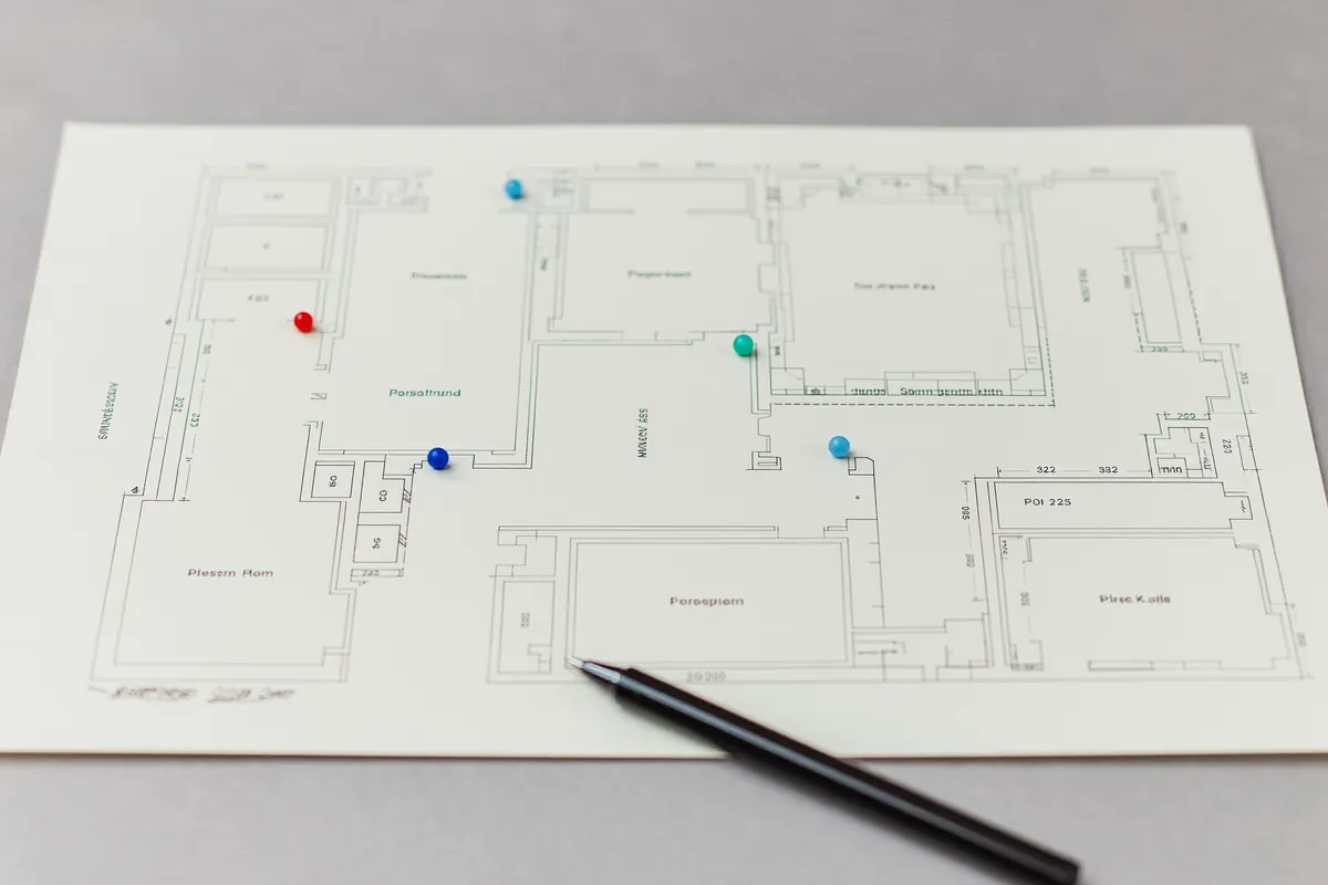 A facility floor plan with logger positions marked out for a mapping protocol